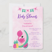 Invitation Flamant rose rose avec douche à ananas et pastèque (Devant)