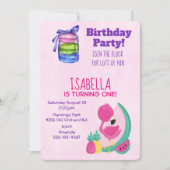 Invitation Flamant rose rose avec Fruits & Macarons Anniversa (Devant)