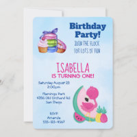 Flamant rose rose avec fruits tropicaux fête d'ann