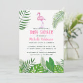 Invitation Flamant rose rose Baby shower de fille d'aquarelle (Debout devant)