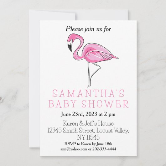 Invitation Flamant rose rose Baby shower Moderne Simple (Devant)