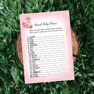 Invitation Flamant rose rose Ballerina Animal Baby Names Jeu