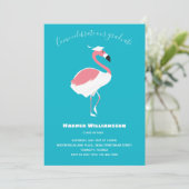 Invitation Flamant rose rose Bleu Animal Graduation (Debout devant)