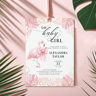 Invitation Flamant rose rose Bow Tropical Rose Baby shower fi