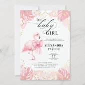 Invitation Flamant rose rose Bow Tropical Rose Baby shower fi (Devant)