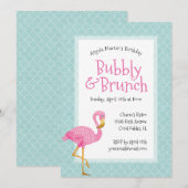 Invitation Flamant rose rose Bubbly Anniversaire Brunch (Devant / Derrière)