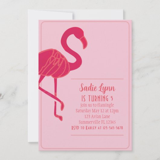 Invitation Flamant rose rose chaud simple Anniversaire (Devant)