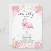 Invitation Flamant rose rose Coquette Baby shower tropical fi (Devant)