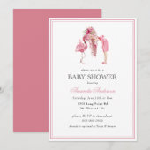 Invitation Flamant rose rose d'été Baby shower moderne fille (Devant / Derrière)