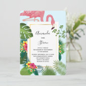 Invitation Flamant rose rose élégant et Mariage Feuille tropi (Debout devant)