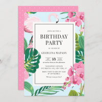 Flamant rose rose et orchidées Tropical Birthday P
