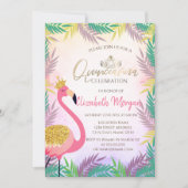 Invitation Flamant rose rose feuille tropicale Quinceañera (Devant)