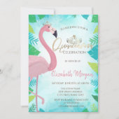 Invitation Flamant rose rose feuille tropicale Quinceañera ét (Devant)