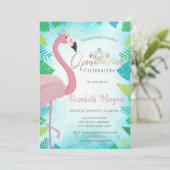 Invitation Flamant rose rose feuille tropicale Quinceañera ét (Debout devant)