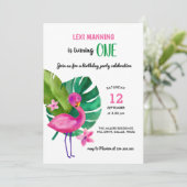 Invitation Flamant rose rose | Fille fête d'anniversaire (Debout devant)