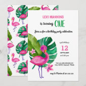 Invitation Flamant rose rose | Fille fête d'anniversaire (Devant / Derrière)
