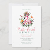 Invitation Flamant rose rose Fleurs de Pâques Brunch & Chasse (Devant)