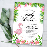 Flamant rose rose Fleurs tropicales Baby shower de