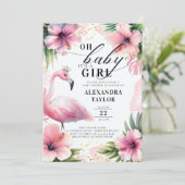 Invitation Flamant rose rose Gras Tropical Rose Baby shower f (Debout devant)