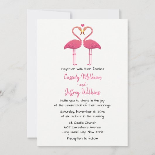 Invitation Flamant rose rose Mariage Tropical Summer Beach (Devant)