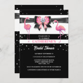 Invitation Flamant rose rose noir douche parties scintillant (Devant / Derrière)