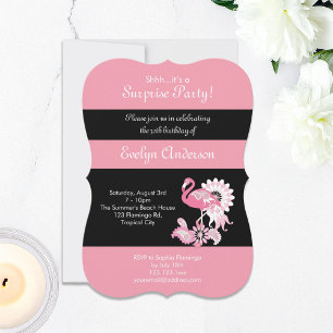 Invitation Flamant rose rose noir moderne Surprise Anniversai