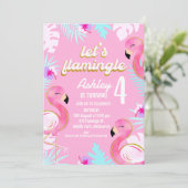 Invitation Flamant rose rose or Flamingle Anniversaire (Debout devant)