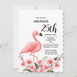 Invitation Flamant rose rose Orchidée rose Flore 25e annivers