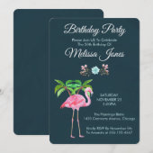 Invitation Flamant rose rose Palmiers et Succulents Anniversa (Devant / Derrière)