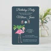 Invitation Flamant rose rose Palmiers et Succulents Anniversa (Debout devant)