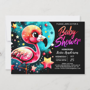 Invitation Flamant rose rose personnalisé Baby shower élégant