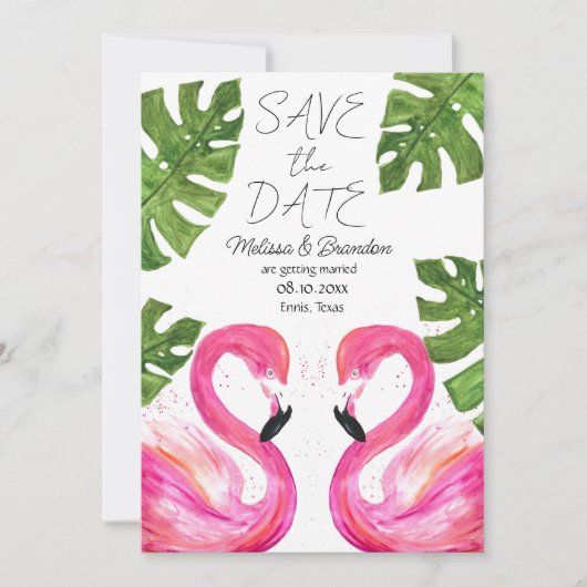 Invitation Flamant rose rose Plage Feuille tropical Mariage (Devant)