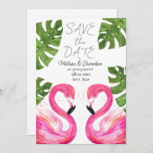 Invitation Flamant rose rose Plage Feuille tropical Mariage (Devant / Derrière)