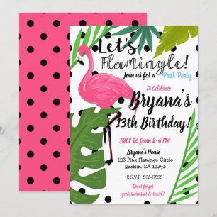 Invitation Flamant rose rose Pois Flamingparty d'été