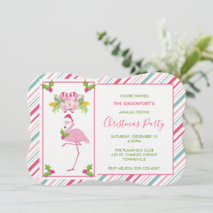 Invitation Flamant rose rose Sucres de canne Santa Hat et Hol