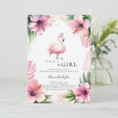 Invitation Flamant rose rose Tiara Bold Baby shower de fille (Debout devant)