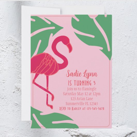 Invitation Flamant rose rose tropical Anniversaire