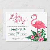 Invitation Flamant rose rose tropical Baby shower Aloha (Devant)