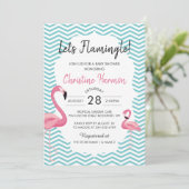 Invitation Flamant rose rose tropical Baby shower de plage Ch (Debout devant)