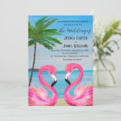 Invitation Flamant rose rose Tropical Beach Wedding (Debout devant)