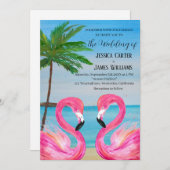 Invitation Flamant rose rose Tropical Beach Wedding (Devant / Derrière)