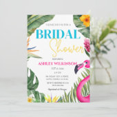 Invitation Flamant rose rose tropical Fête des mariées de pla (Debout devant)