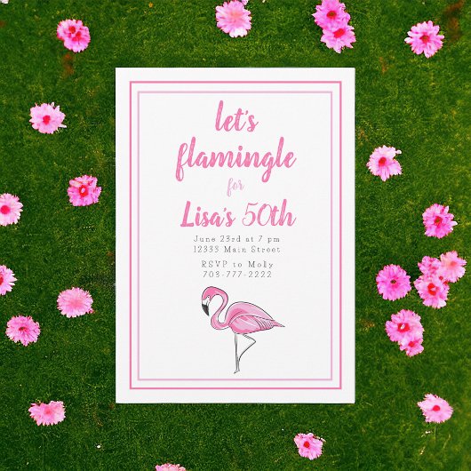 Invitation Flamant rose rose Tropical Flamingle Anniversaire