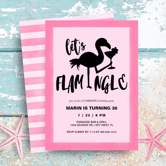 Invitation Flamant rose rose Tropical Flamingle Anniversaire