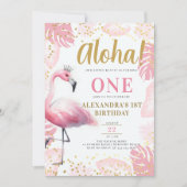 Invitation Flamant rose rose Tropical Hawaii Aloha 1er annive (Devant)