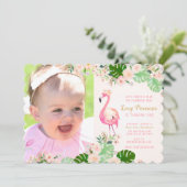 Invitation Flamant rose rose tropical Photo Anniversaire Invi (Debout devant)