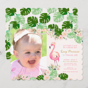 Invitation Flamant rose rose tropical Photo Anniversaire Invi