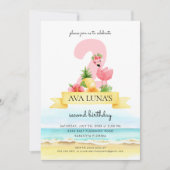 Invitation Flamant rose rose tropicale fille 2e anniversaire (Devant)
