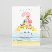 Invitation Flamant rose rose tropicale fille 2e anniversaire (Debout devant)