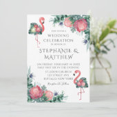 Invitation Flamant rose rose tropicale Peony Mariage floral (Debout devant)
